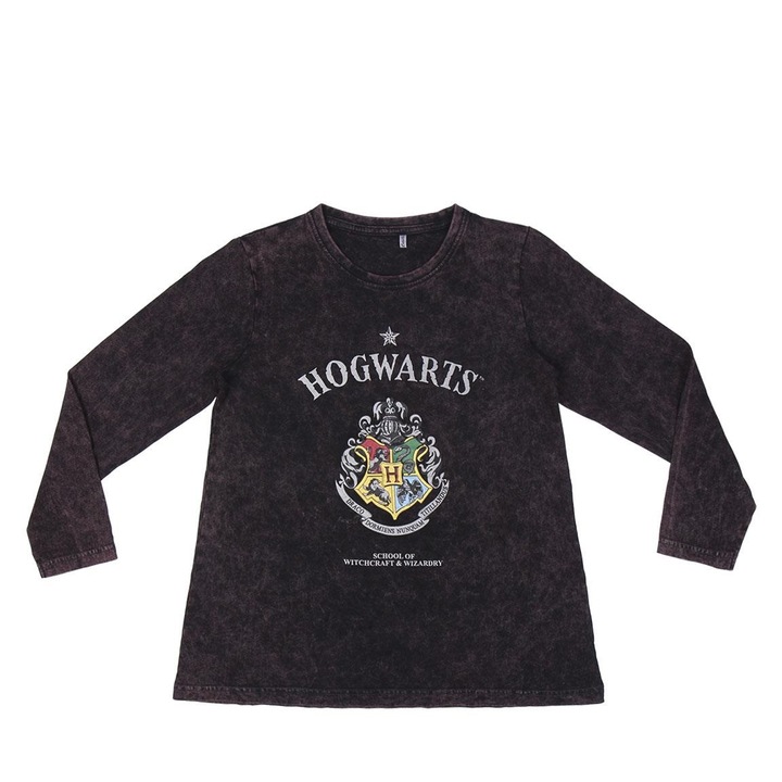 Bluza bumbac pentru fete, maneca lunga, Harry Potter Hogwarts 21319, Negru
