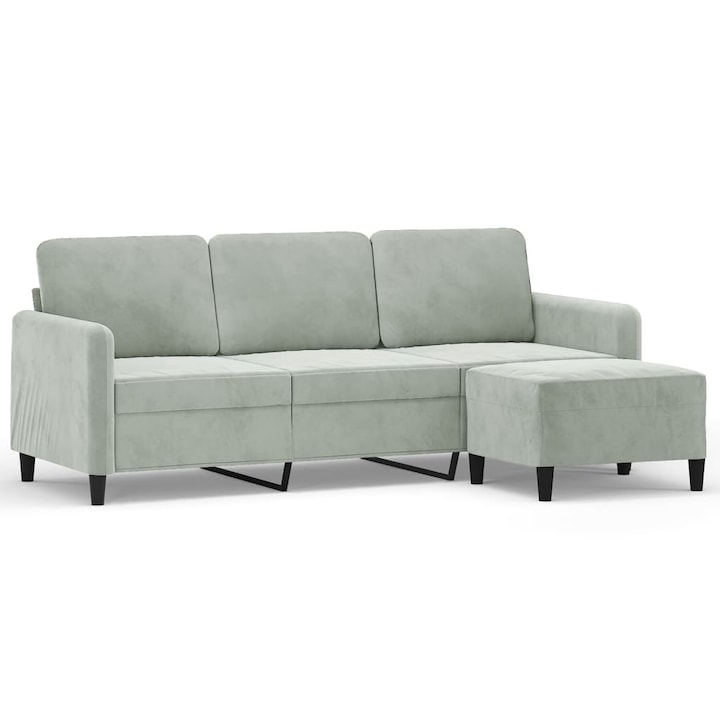 vidaXL 3 személyes világosszürke bársony kanapé lábtartóval 180 cm3201174