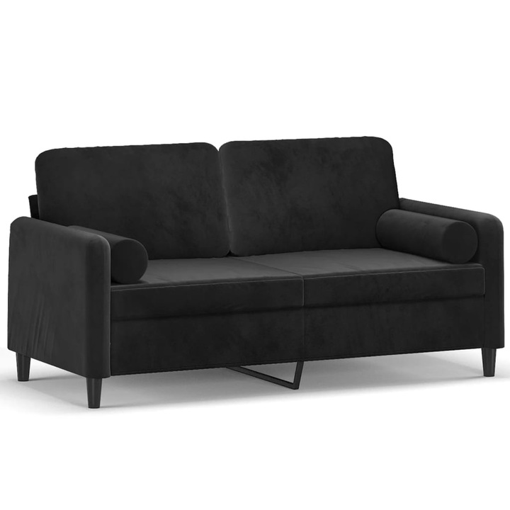 vidaXL 2 személyes fekete bársony kanapé díszpárnákkal 140 cm3200886