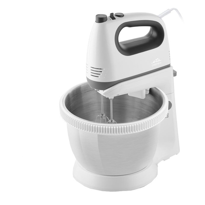 Ръчен миксер с купа ETA Crema II 2052 90000, 400 W, 3.4 L, 5 скорости, Турбо функция, бял