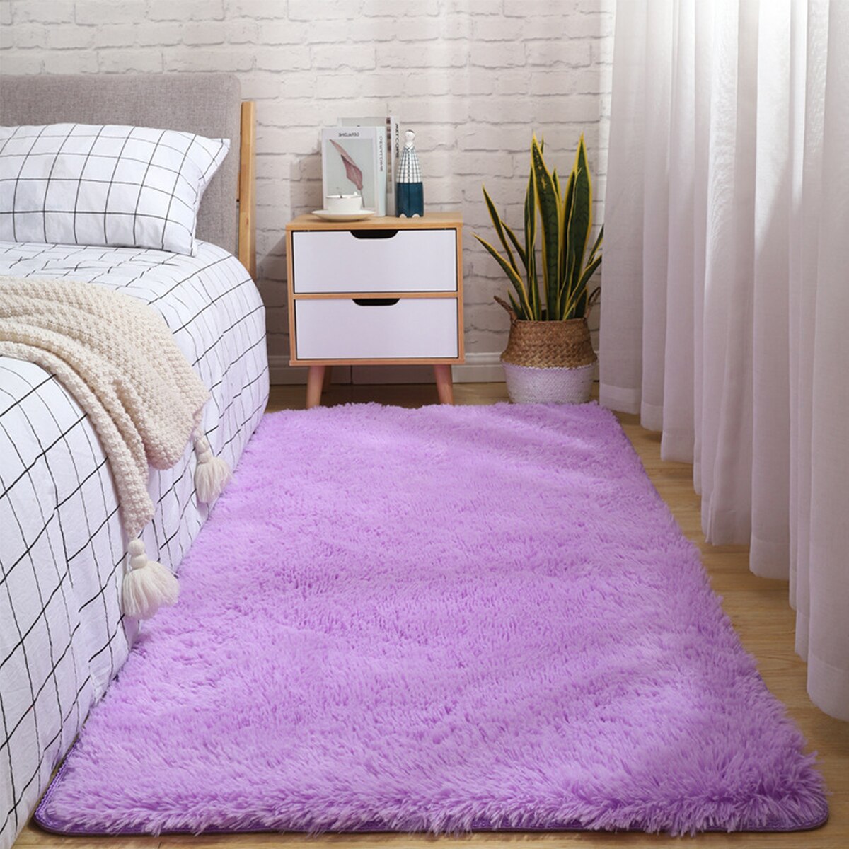 Covor pentru dormitor, QttvbTna, Acril, 160x80 cm, Mov deschis