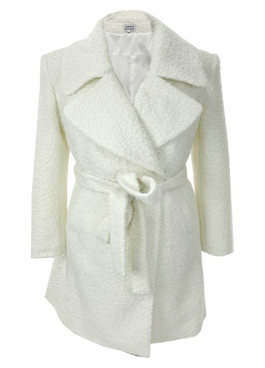 Palton din lana buclata ZAIRA, Alb