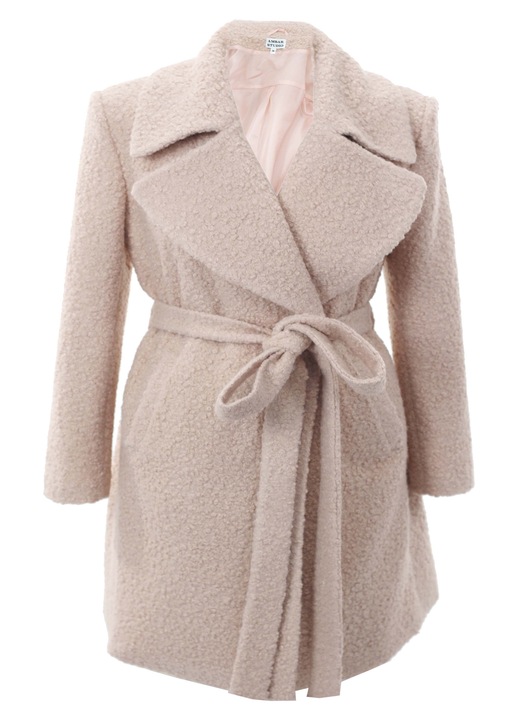 Palton din lana buclata ZAIRA, Roz