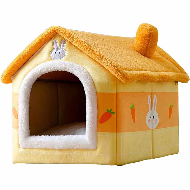 Pat culcus pentru caini sau pisici, ZJZ, Pliabil, in forma de casuta, 39x32x34 cm, Galben