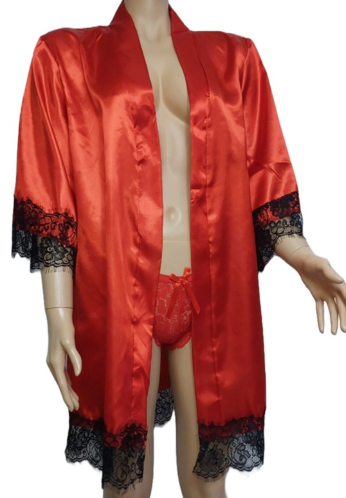 Női szatén köntös szett csipkével 2 részes, egy méret, piros