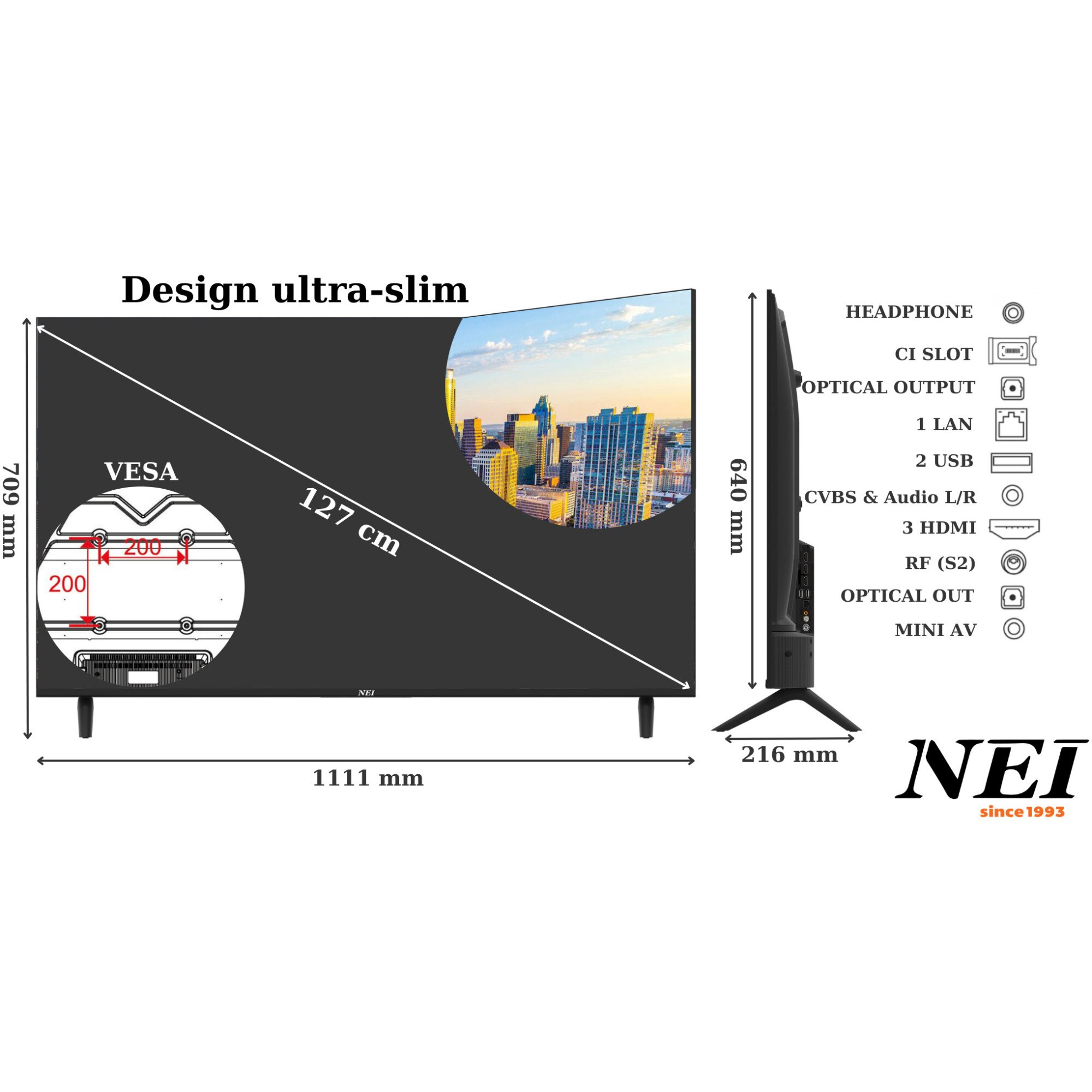 Televizor NEI LED 50NE6901, 127cm, Smart, 4K Ultra HD, Clasa E