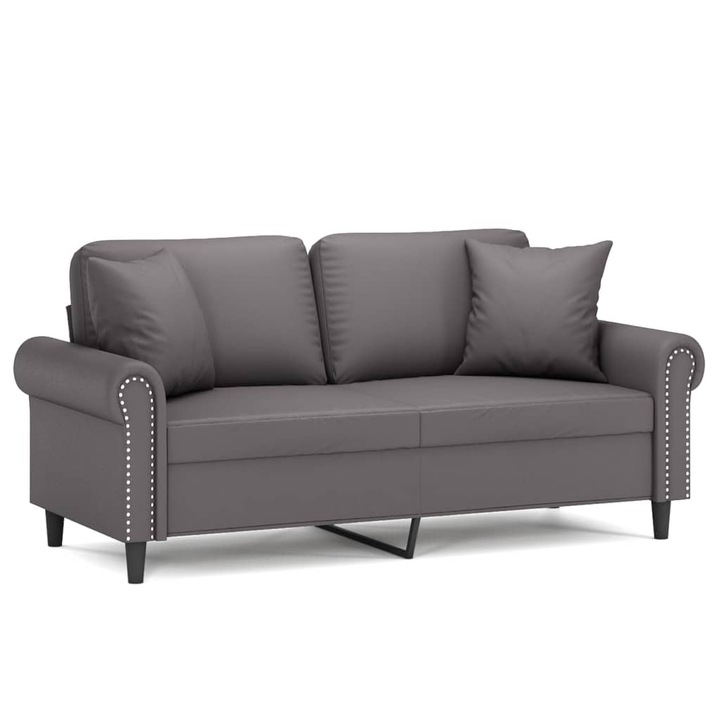 Canapea cu 2 locuri cu pernute vidaXL, gri, 140 cm, piele ecologica, 23.99 kg