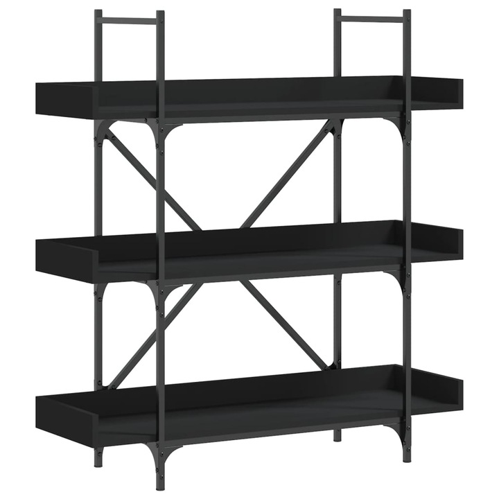 Biblioteca cu 3 niveluri vidaXL, negru, 100x33x108,5 cm lemn prelucrat 17.7 kg