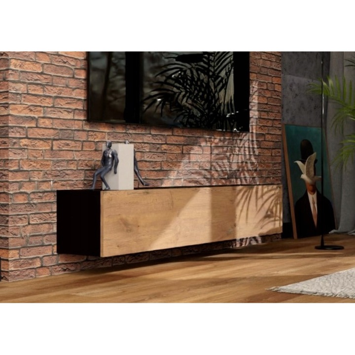 Comoda MTM, Rubi, 120x30x30cm, PAL, Stejar/Negru