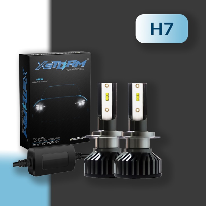 Set 2 Becuri Led Auto H7, Xstorm, Px26D, 100 W, 6000 K, 20000 Lm, 12 V, 50000 H, Faruri De Drum, Faruri De Intalnire, Faruri Anti-Ceata