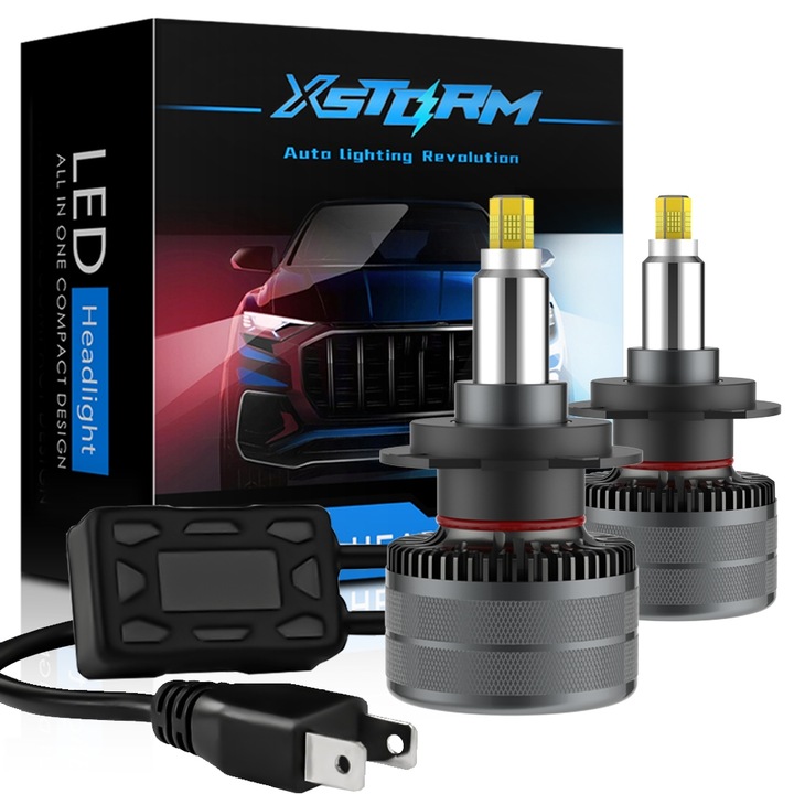 Комплект от 2 LED крушки H7, Xstorm, 150W, 360°, 24000lm, мощност на лещите, за дооборудване, дълги