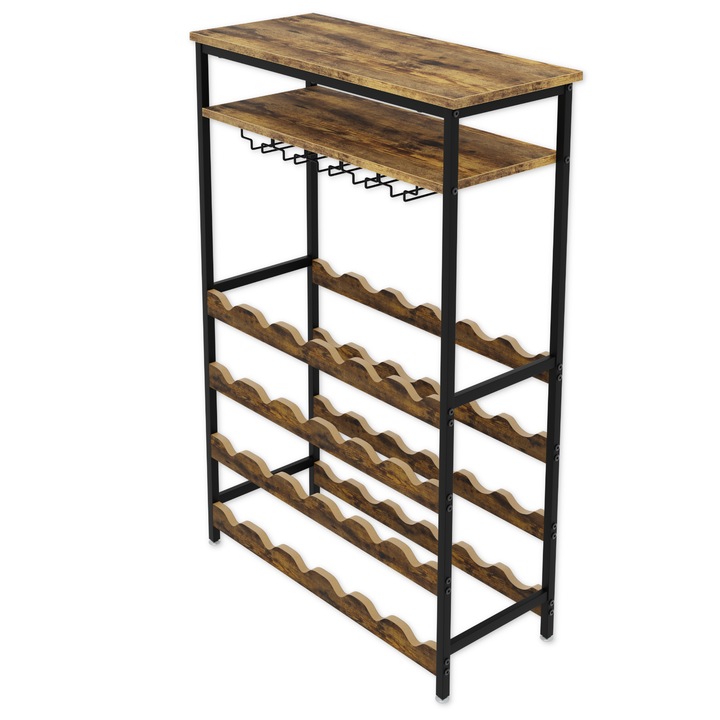 Palack-/pohártartó, Lenmar, Fém, 100 x 66 x 30 cm, Fekete/barna