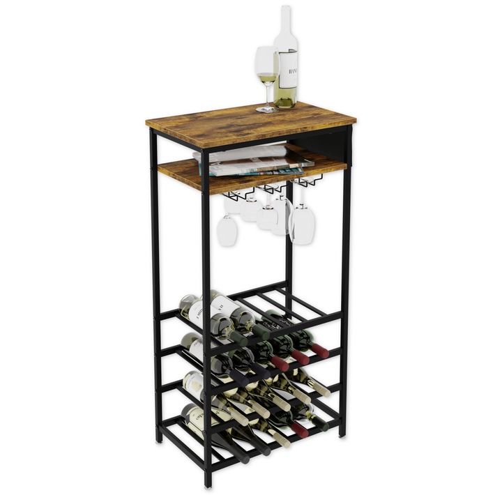 Поставка за бутилки вино, Lenmar, Метал, 20 слоя, 100 x 52 x 32 см, Ретро дизайн, 6,5 кг, Черен