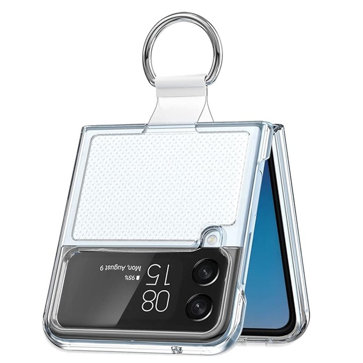 Husa protectie telefon, Plastic, Pentru Samsung Galaxy Z Flip 4, Anti-vibratie, Cu stand, Transparent