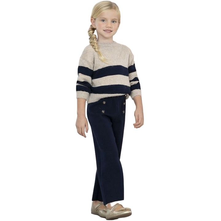 Set bluza si pantaloni copii, Abel & Lula, Bej/bleumarin, Bumbac/poliester, 157 cm