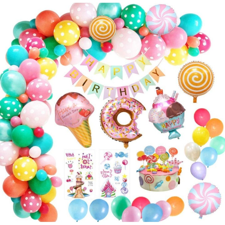 Set decoratiuni pentru petreceri cu baloane de ziua de nastere, JESWO, 61 buc/set, Multicolor