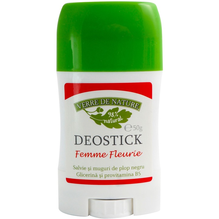 Női dezodor rúd "Floral" alumínium és parabének nélkül, zsályával, fekete nyár rügyekkel, glicerinnel és B5 provitaminnal, 50g, Manicos