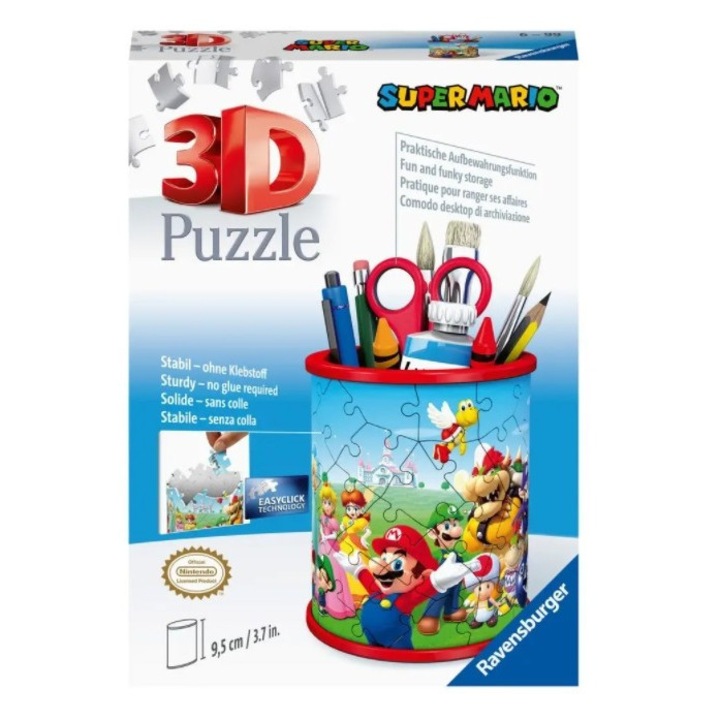 Ravensburger - Puzzle 3D suport pixuri Super Mario 54 piese - 13 x 18 x 3.9 (lungime x inaltime x latime), Unisex, 6 ani +