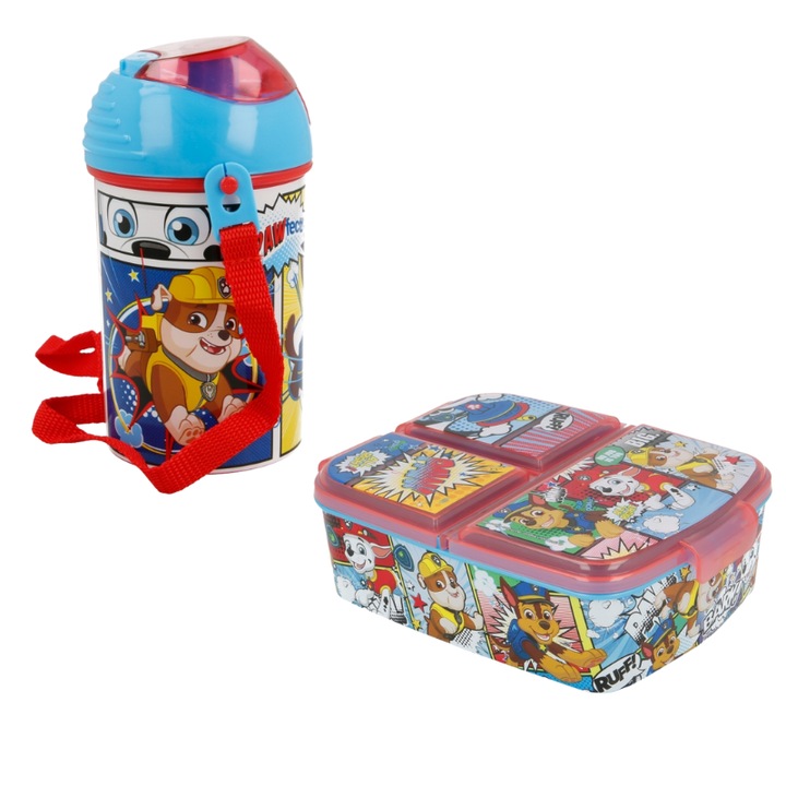 450 ml-es kulacs és több rekeszes szendvicsdoboz készlet, Homio, többszínű, BPA-mentes műanyag, Mancs Patrol
