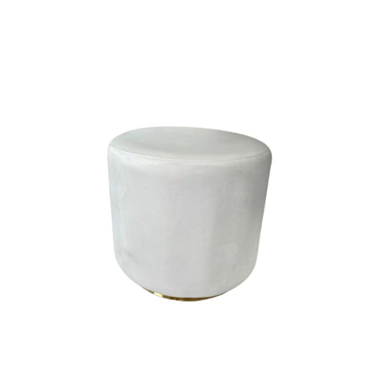 Taburet tapitat cu catifea sintetica ivoire, cadru si baza metalica aurie, burete de inalta densitate, 35x35x30cm