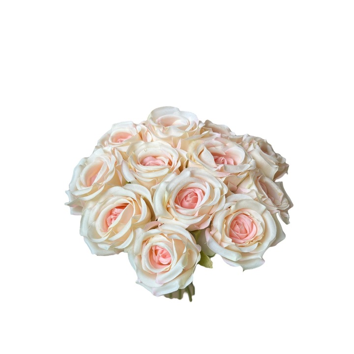 Buchet de 12 buc., culoare alb cu detalii roz, 29 cm