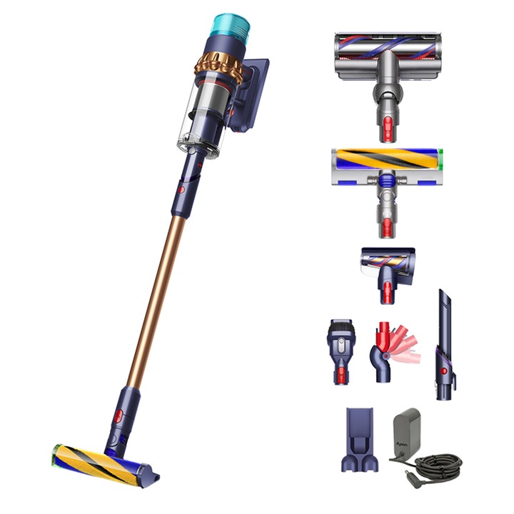 Aspirator vertical fara fir Dyson Gen5 Detect Absolute 447002-01, autonomie 70 de minute, putere aspirare 280 AW, 752 W, 0.77 L, Albastru de Prusia/Cupru intens
