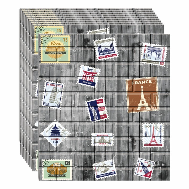 Set 10 x Tapet 3D autoadeziv, design modern, usor de curatat, 70x77 cm, Naimeed D3561, Gri