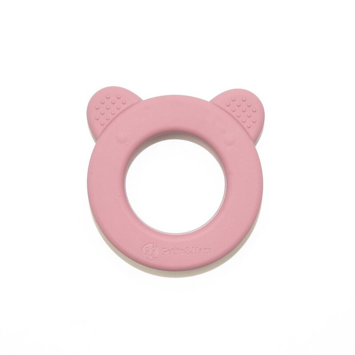 Petite&Mars játék, 2 az 1-ben, Fogak és csörgők, BPA-mentes szilikon, 0 hónap+, Medve, Rózsaszín