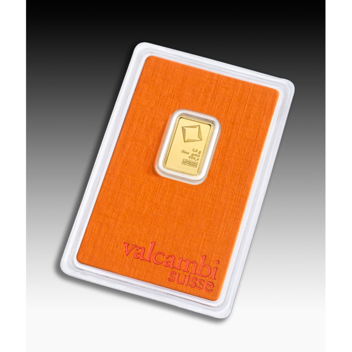 Lingou Aur 24 K, Valcambi, 2.5 grame, puritate 999, 9‰, Cutie cadou inclusa