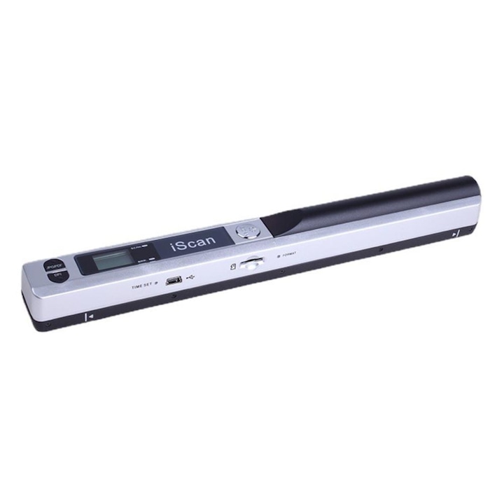 Scaner Portabil iScan, Mini, A4, cu baterii, Rezolutie 900 dpi, USB, Ecran LCD, JPG/PDF, gri
