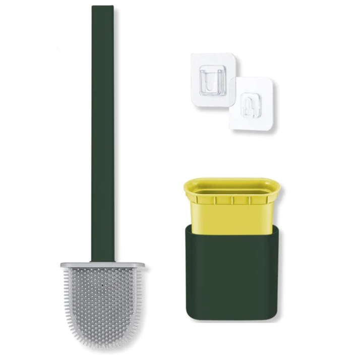 Perie Verde Inchis WC CCmax din Silcon cu Cap Flexibil pentru Vasul de Toaleta, cu Suport Autoadeziv pe Perete