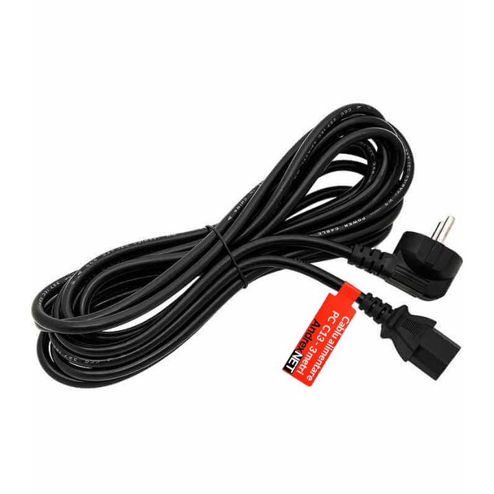Cablu alimentare PC 3 metri, Schuko C13 250V 16A, negru
