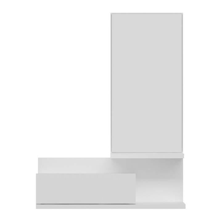 Set raft de perete cu oglinda, en.casa, Gundso, 20 x 60 x 30 cm, pal, alb