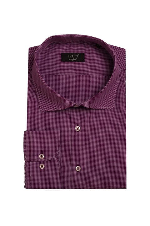 Camasa supradimensionata SOTTI din Bumbac, Model Carouri mici, Tipar Regular fit -Confort, ST30020-T7, Marimea 48, Mov