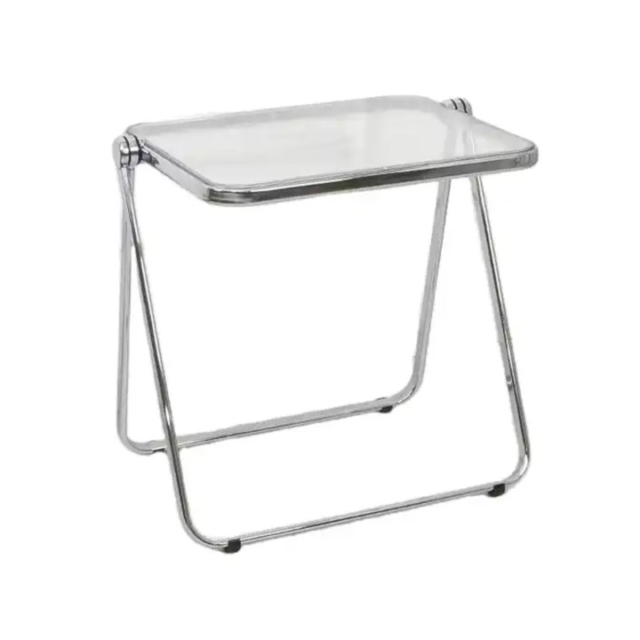 Akril összecsukható dohányzóasztal, modern, kanapéra, kis irodába, éjjeliszekrényre, étkezőbe, teraszra, 40×35cm, átlátszó