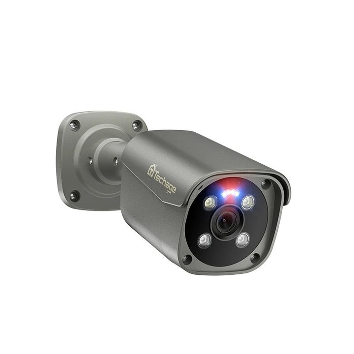 Камера за външно наблюдение, 1бр, 8MP, Ultra HD 4K, AI разпознаване на лица, цветно нощно виждане, сиво