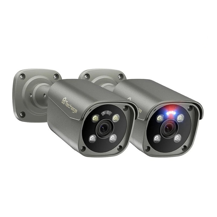 Камера за външно наблюдение, 2 бр., 8MP, Ultra HD 4K, AI Face Detection, Color Night Vision, Grey