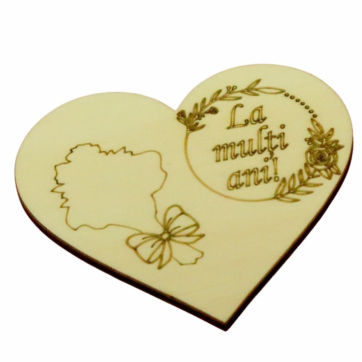 Martisor, Baza pentru flori, Inima, Lemn, La multi ani, Primavara, 10×8 cm, BM056