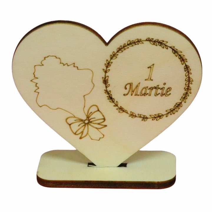 Martisor, Baza pentru flori, Inima, Lemn, 1 Martie, Primavara, 10×8 cm, BM008