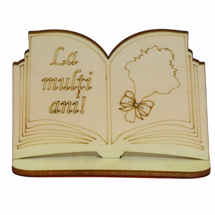 Martisor, Baza pentru flori, Carte, Lemn, La multi ani, Primavara, 10×7 cm, BM0022