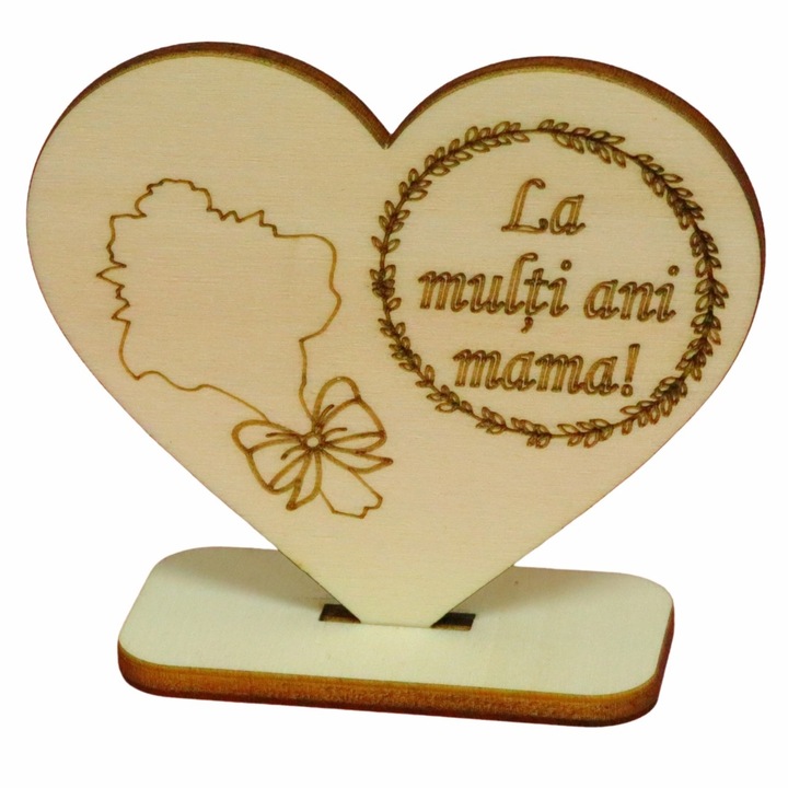 Martisor, Baza pentru flori, Inima, Lemn, La multi ani mama, Primavara, 10×8 cm, BM021