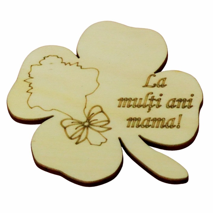 Martisor, Baza pentru flori, Trifoi, La multi ani mama, Lemn, Primavara, 8×8 cm, BM036