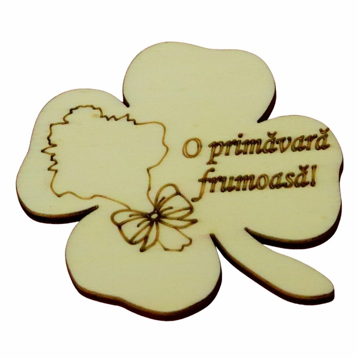 Martisor, Baza pentru flori, Trifoi, Lemn, Primavara, 8×8 cm, BM034