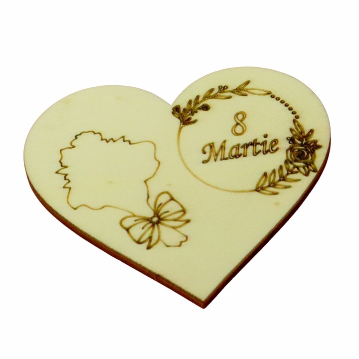 Martisor, Baza pentru flori, Inima, Lemn, 8 Martie, Primavara, 10×8 cm, BM052
