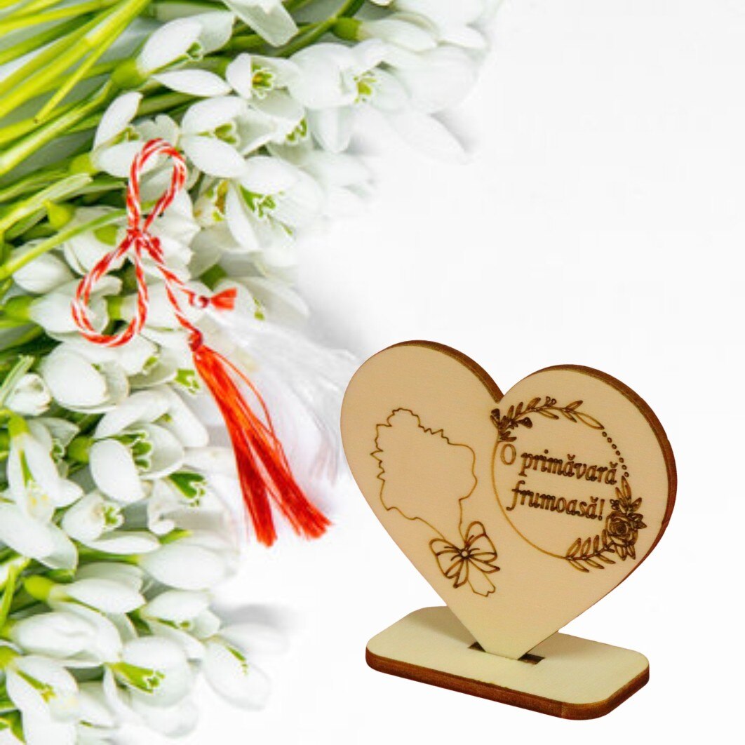Martisor, Baza pentru flori, Inima, Lemn, Primavara, 10×8 cm, BM005 ...