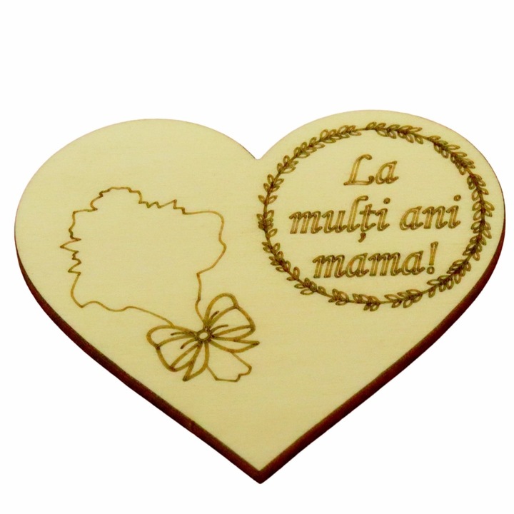 Martisor, Baza pentru flori, Inima, Lemn, La multi ani mama, Primavara, 10×8 cm, BM055