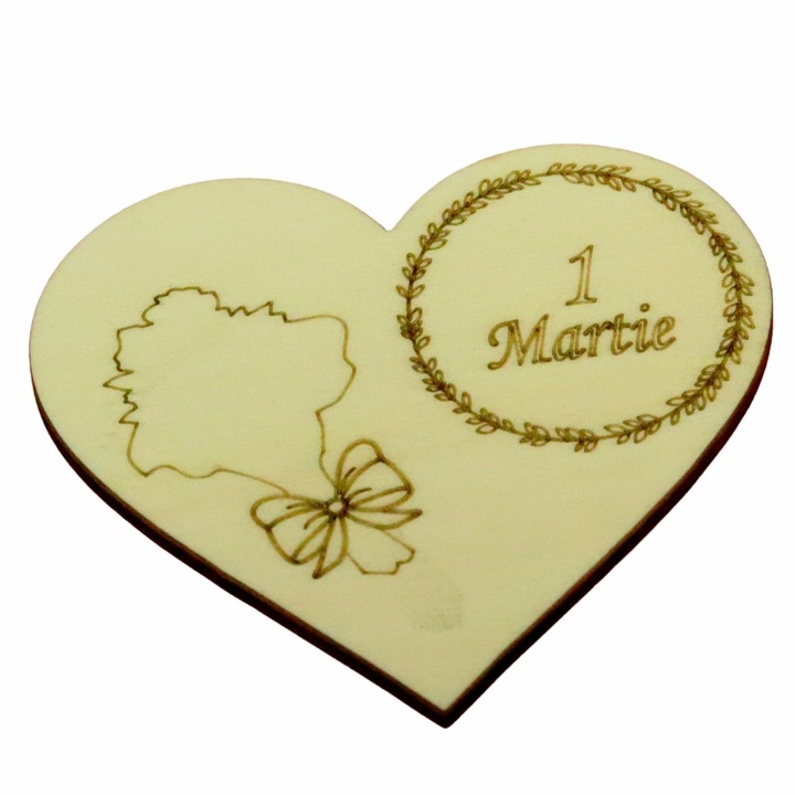 Martisor, Baza pentru flori, Inima, Lemn, 1 Martie, Primavara, 10×8 cm, BM051