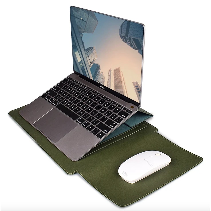 Husa universala pentru MacBook din piele, cu suport si zona mousepad, Verde
