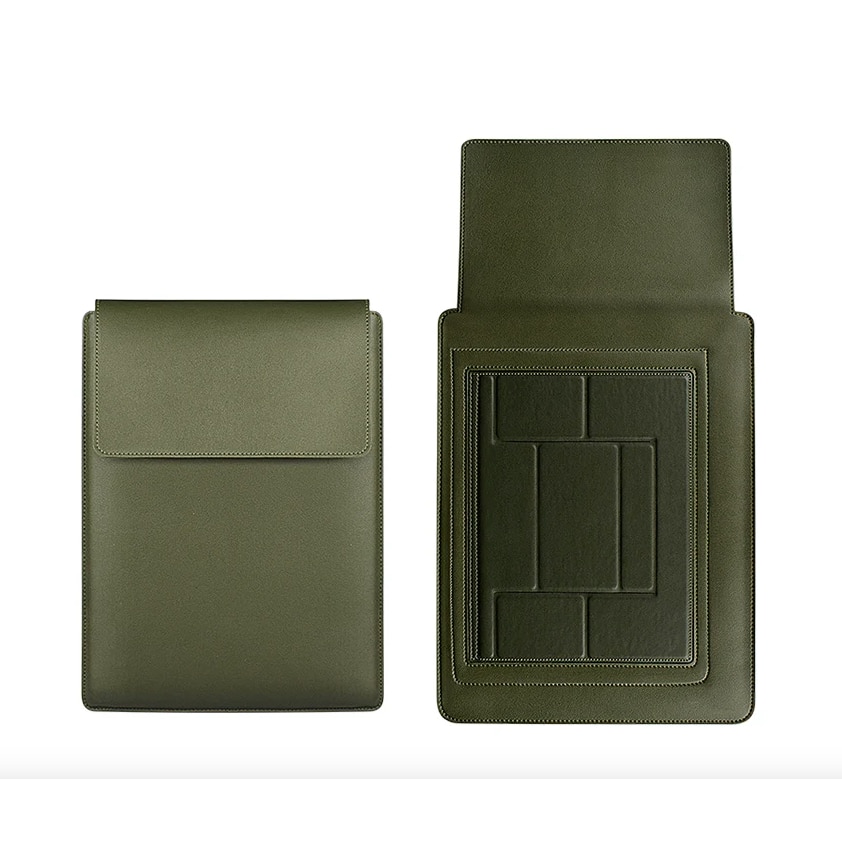 Husa universala pentru MacBook din piele, cu suport si zona mousepad, Verde