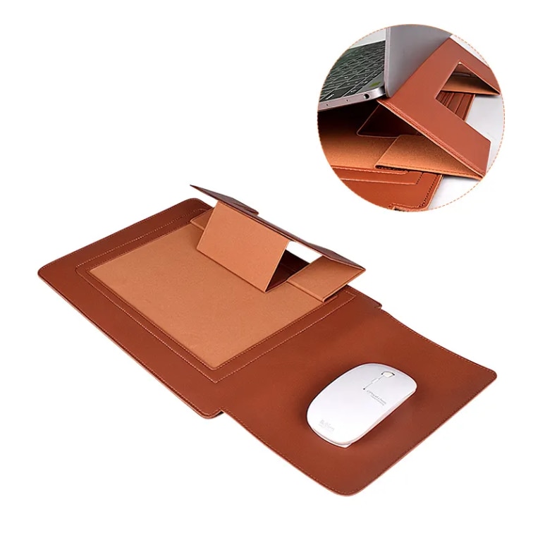 Husa universala pentru MacBook din piele, cu suport si zona mousepad, Maro